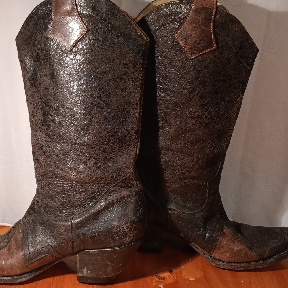 Stetson Dark Brown Western Boots with Tan Cross Size 9.5 - Picture 2 of 11